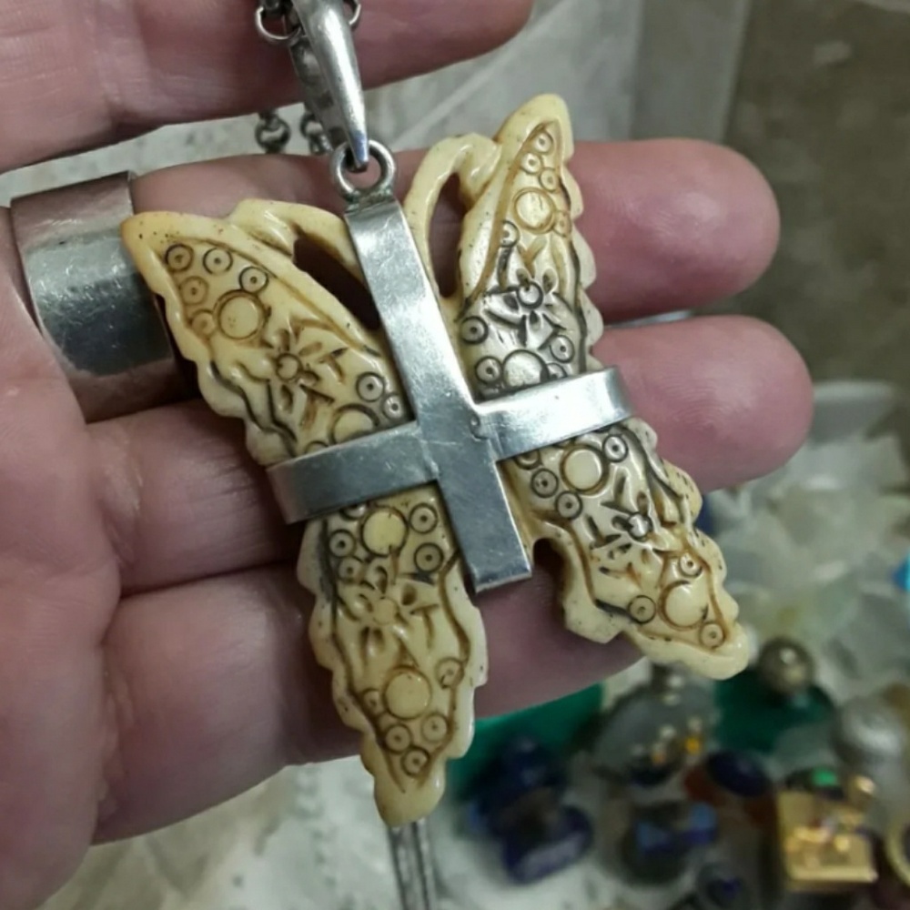 Vtg Sterling Butterfly Necklace